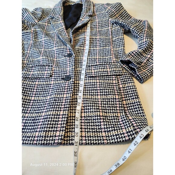Old Navy Wool Blend Houndstooth Plaid Jacket Black White Navy Pink Medium - Picture 6 of 7